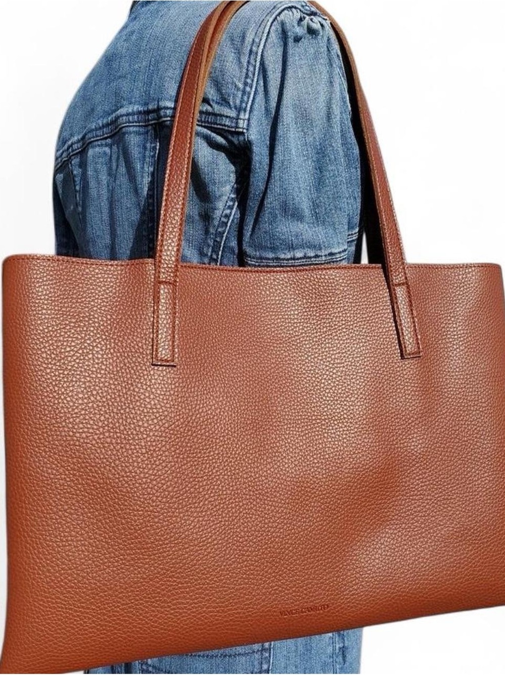 Vince Camuto Brown Pebbled Leather Tote